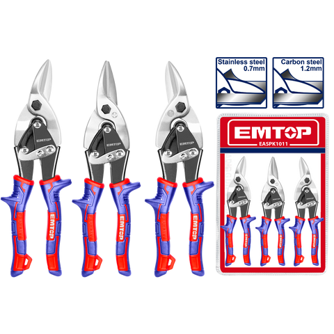 Juego con 3 tijeras de Aviación, corte izquierdo, derecho y recto EMTOP EASPK1011