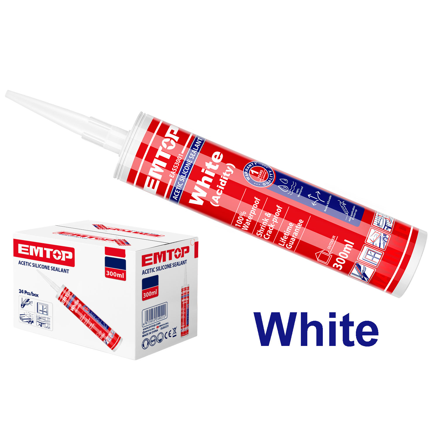 Silicón sellador blanco Emtop EASS3001