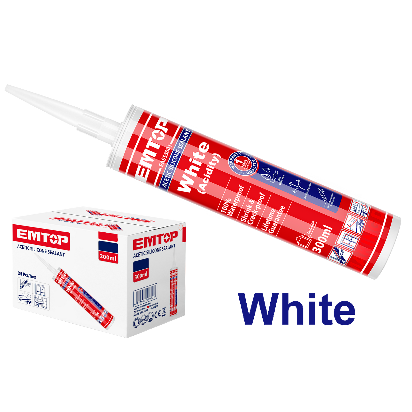 Silicón sellador blanco Emtop EASS3001