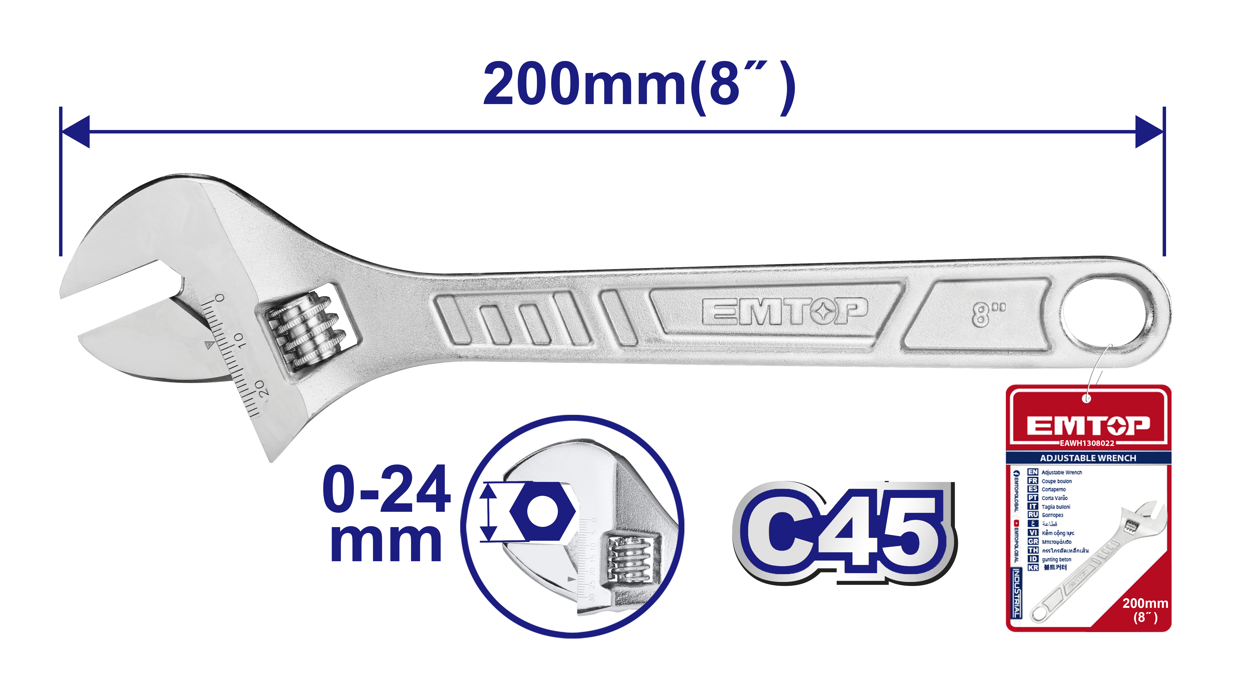 Llave inglesa ajustable de 8 pulgadas
