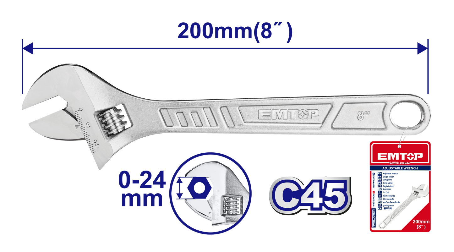 Llave inglesa ajustable de 8 pulgadas