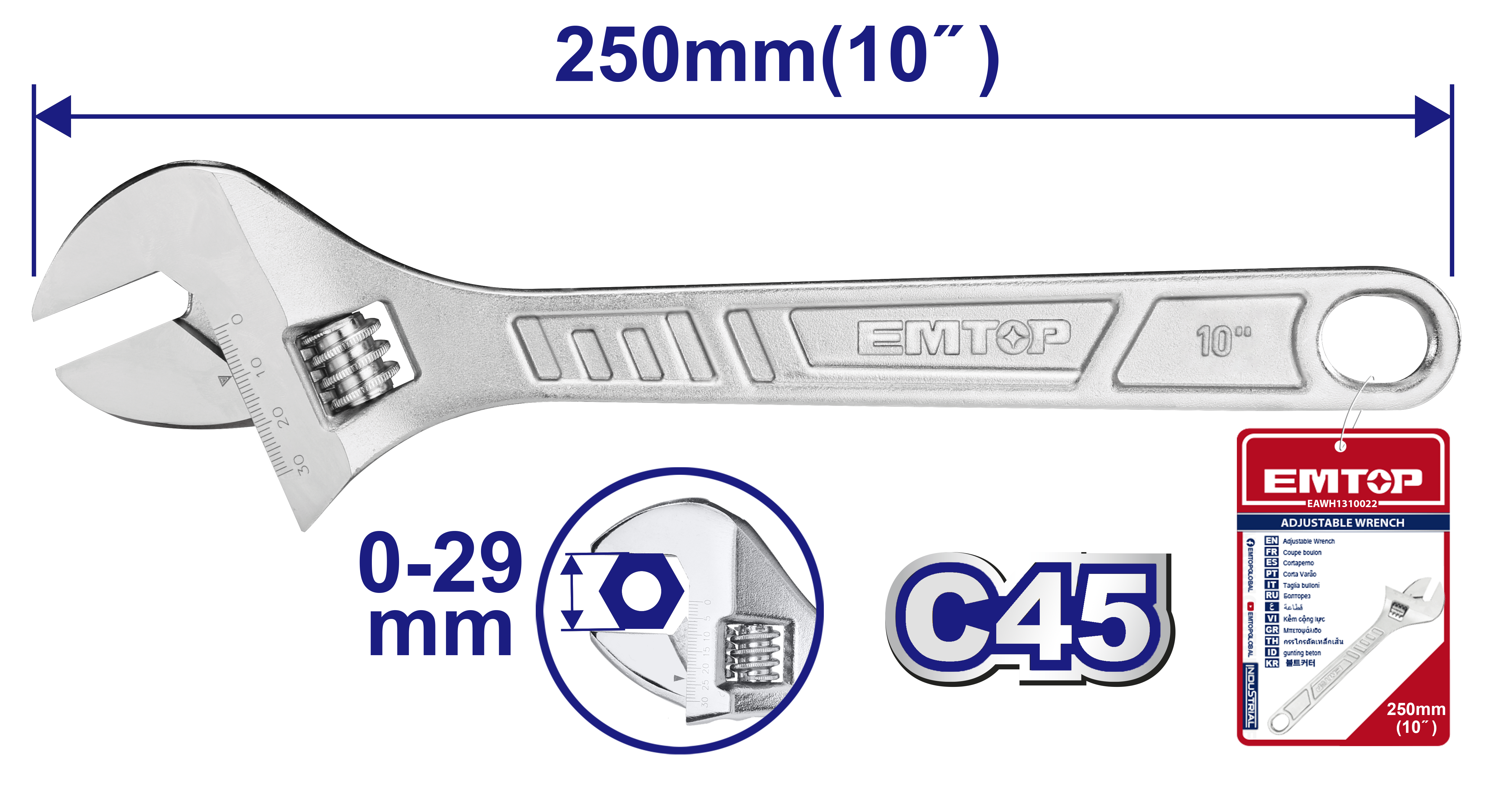 Llave inglesa ajustable de 10 pulgadas