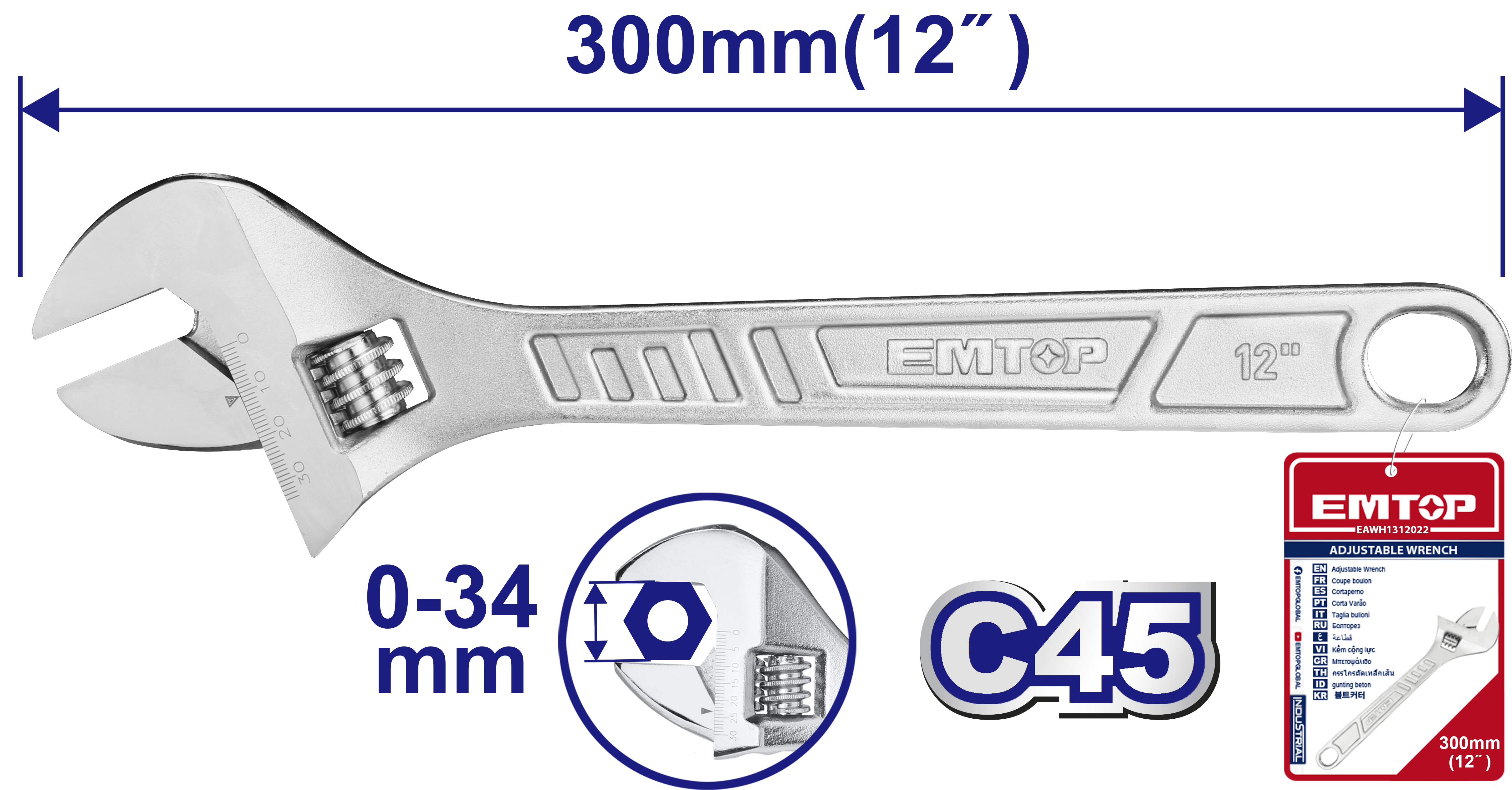 Llave inglesa ajustable de 12 pulgadas