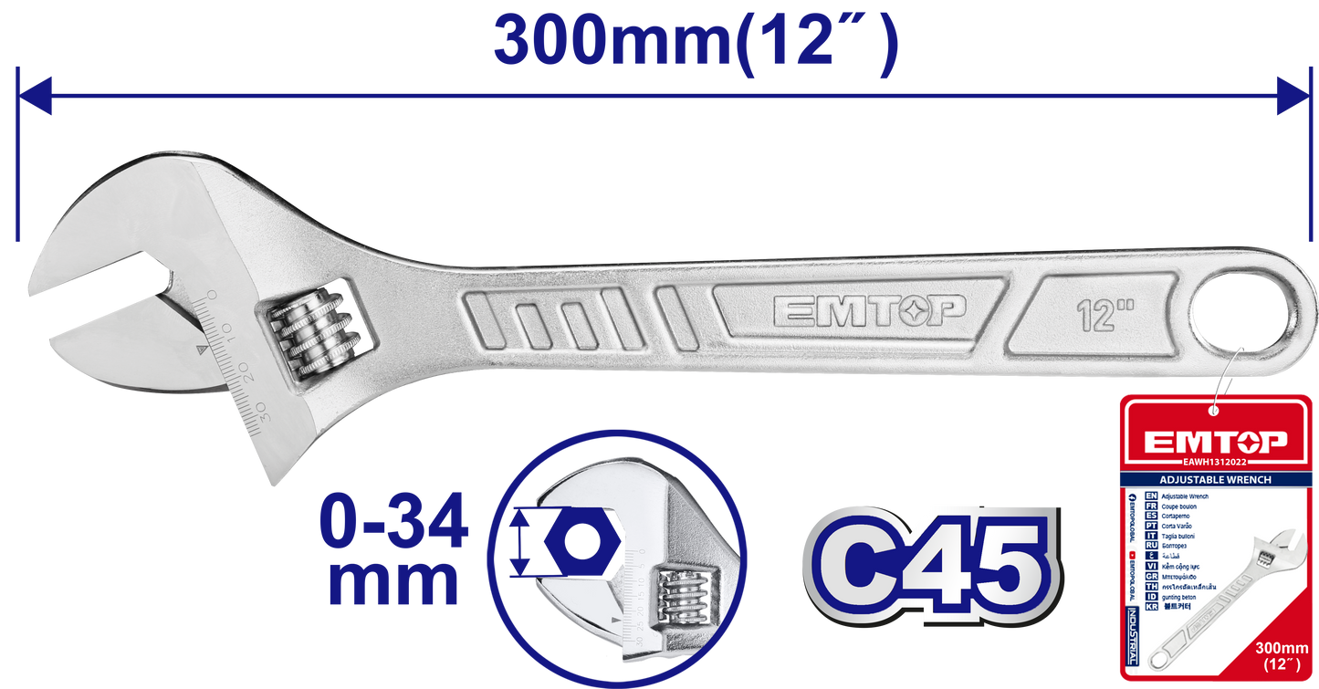 Llave inglesa ajustable de 12 pulgadas