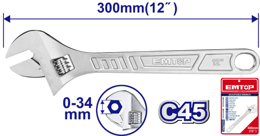Llave inglesa ajustable de 12 pulgadas