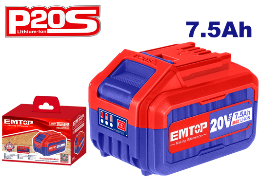 Batería de litio industrial recargable P20S de alta capacidad 20V 7.5Ah Emtop EBPK2075