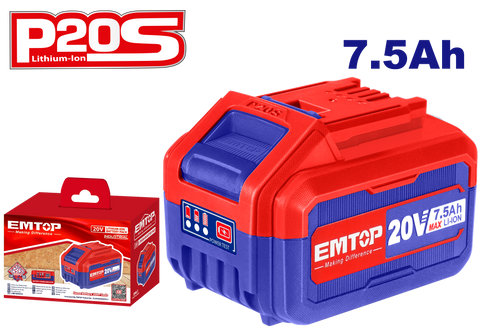 Batería de litio industrial recargable P20S de alta capacidad 20V 7.5Ah Emtop EBPK2075