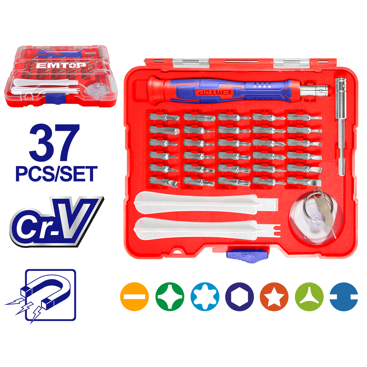 Juego de destornilladores de precisión de 37 piezas – EMTOP EBST03702
