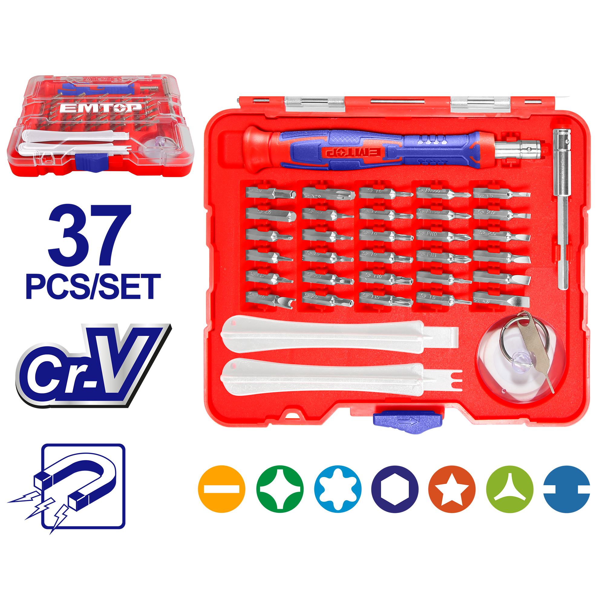Juego de destornilladores de precisión de 37 piezas – EMTOP EBST03702