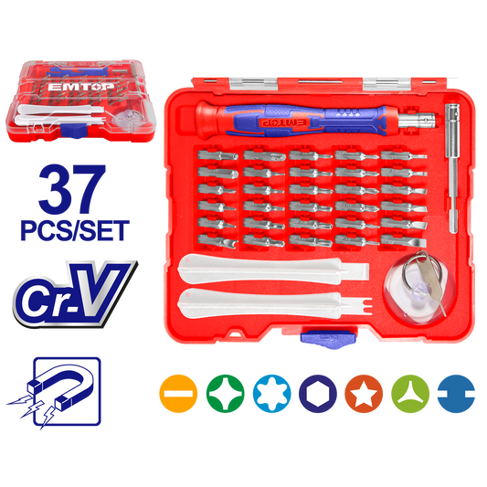 Juego de destornilladores de precisión de 37 piezas – EMTOP EBST03702