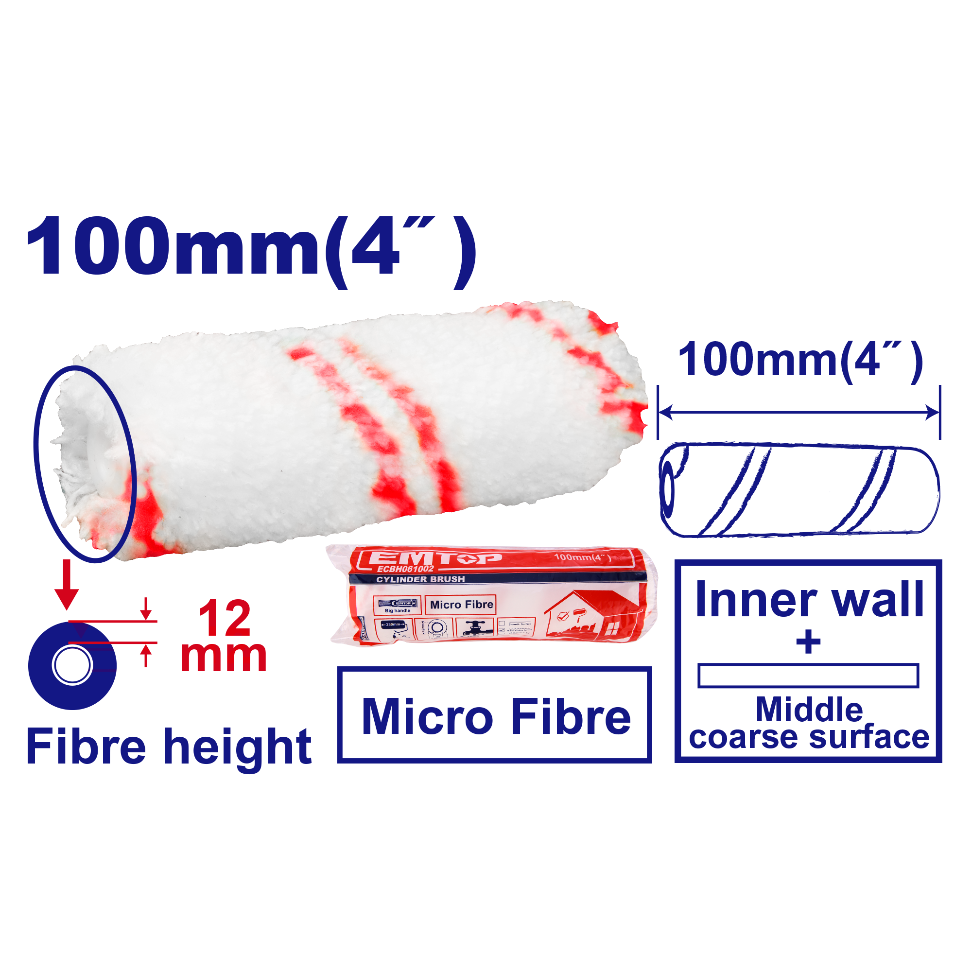 Mota para rodillo 4” material de micro fibra
