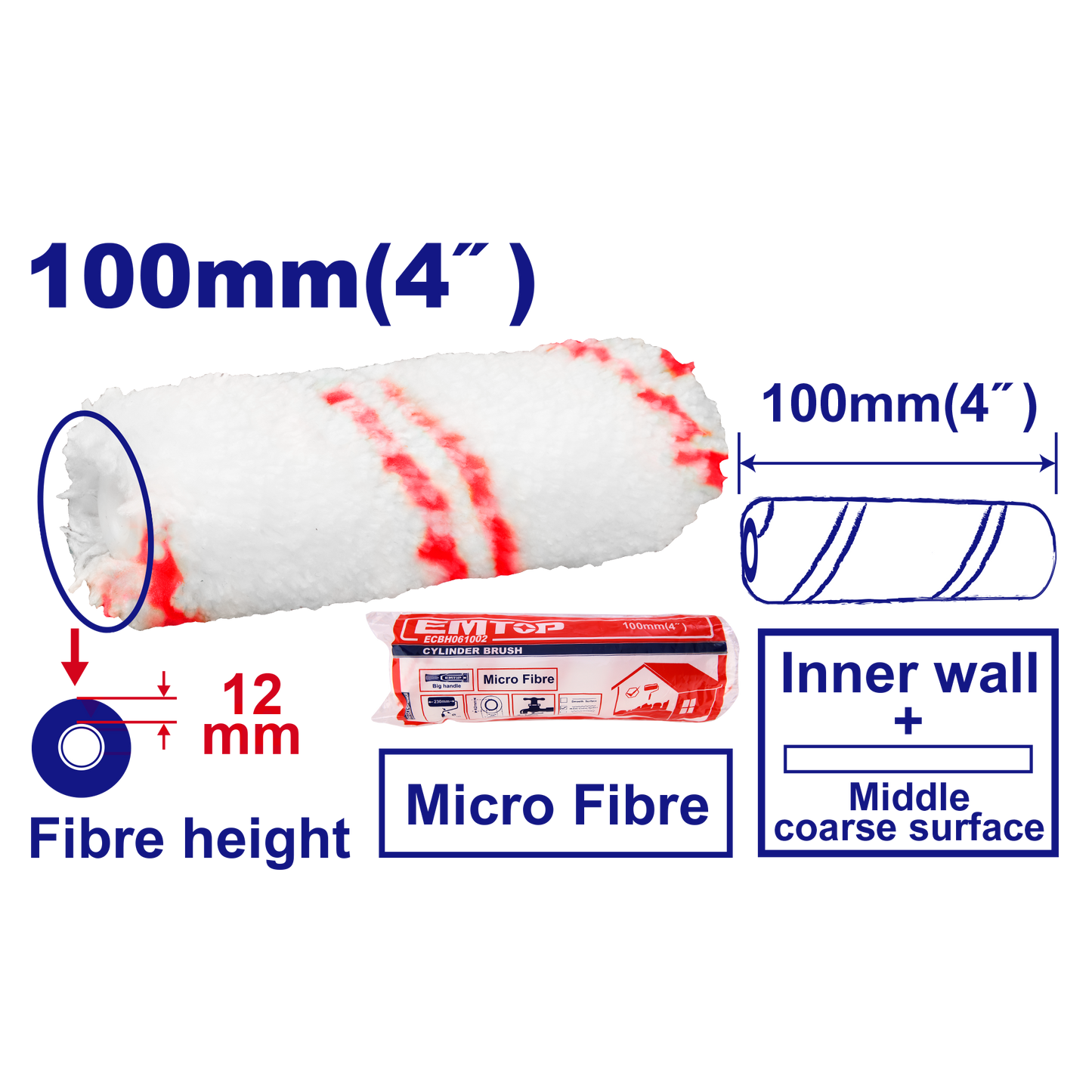 Mota para rodillo 4” material de micro fibra