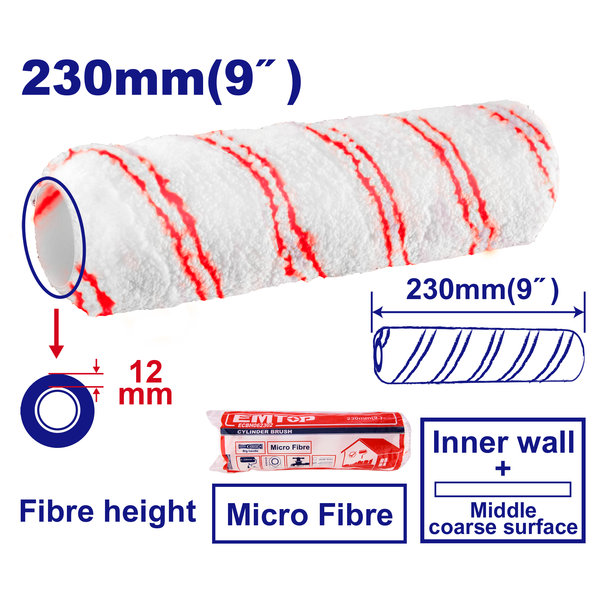 Mota para rodillo 9” material de micro fibra