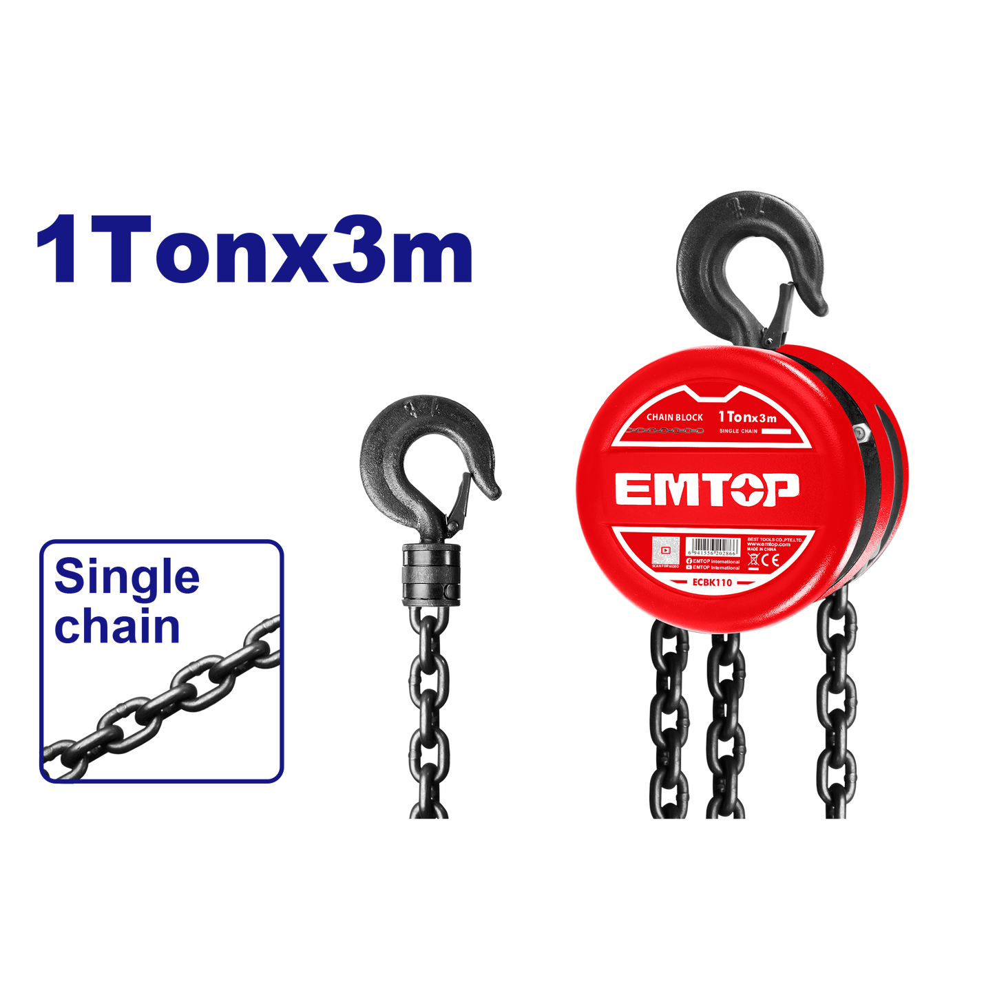 Tecle de cadena de 1 tonelada EMTOP ECBK110