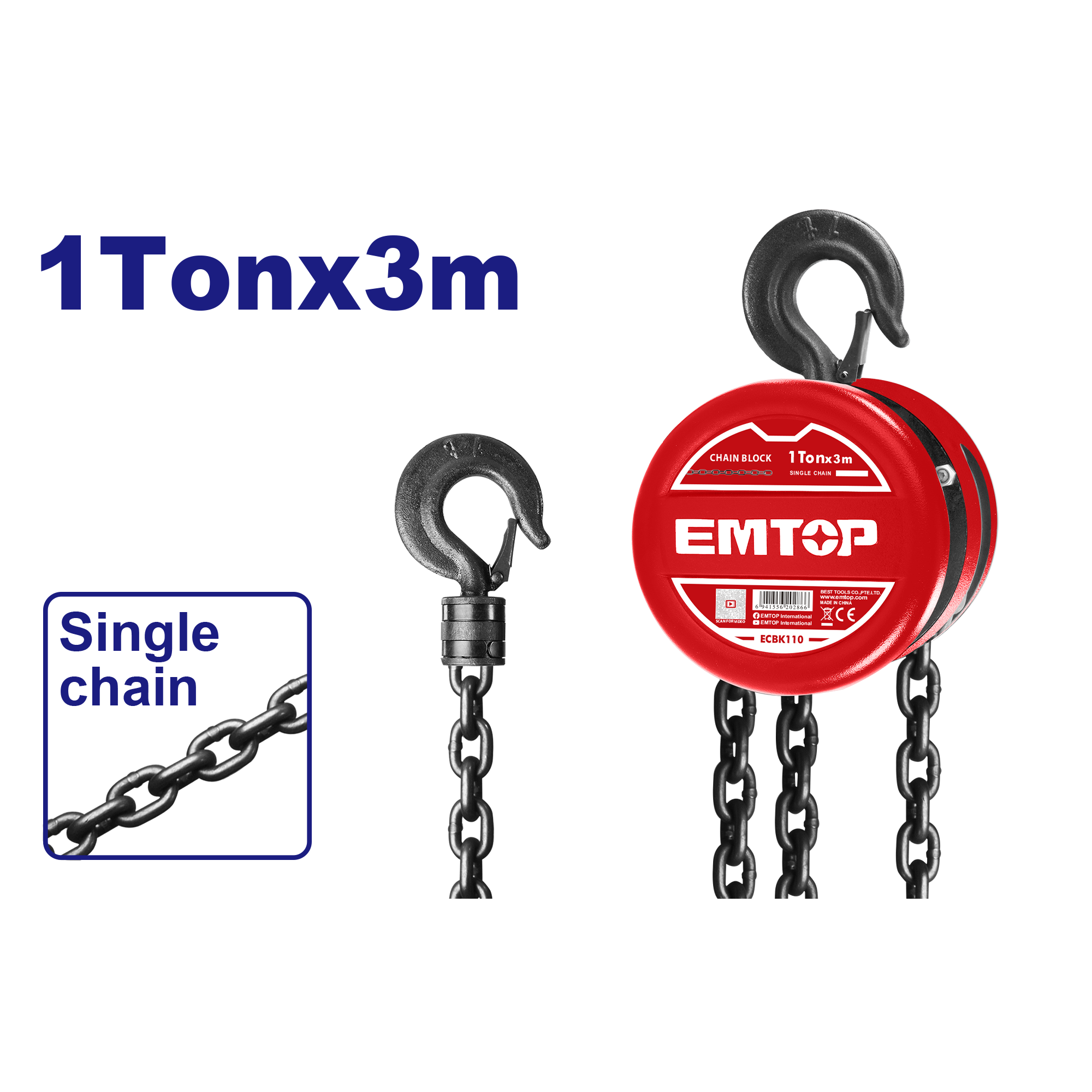Tecle de cadena de 1 tonelada EMTOP ECBK110