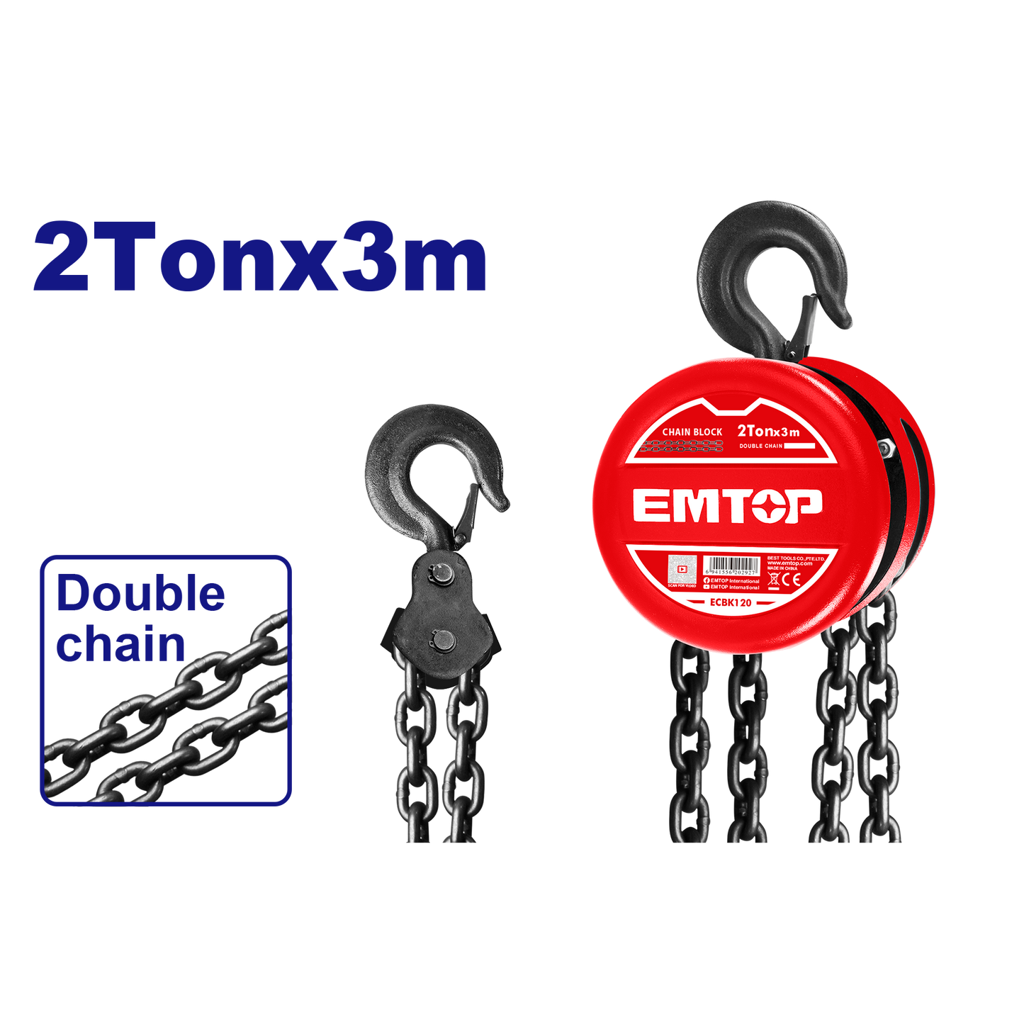 Tecle de cadena de 2 toneladas EMTOP ECBK120