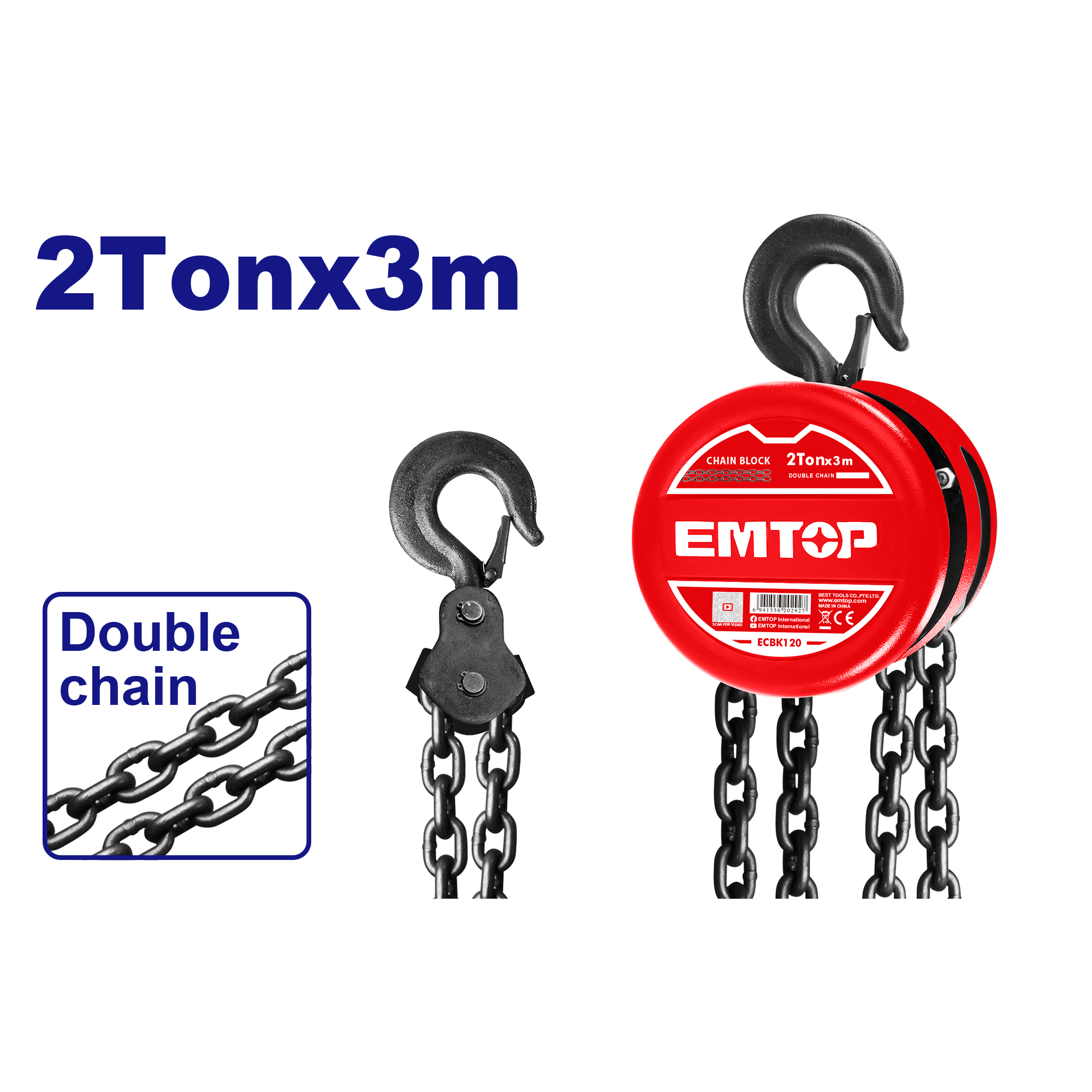 Tecle de cadena de 2 toneladas EMTOP ECBK120