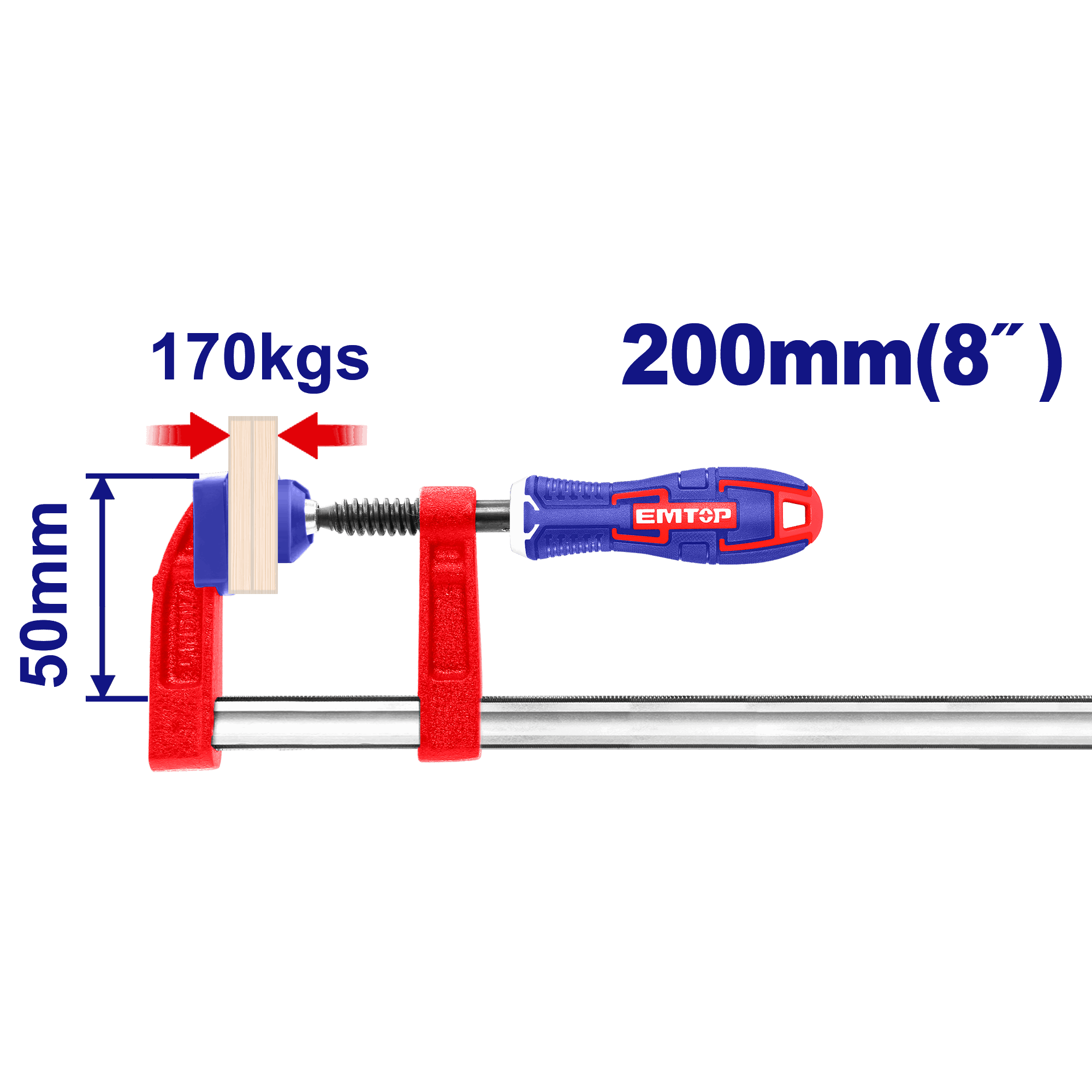 Abrazadera tipo F de 8” hasta 170kgs de fuerza EMTOP ECLPF05201