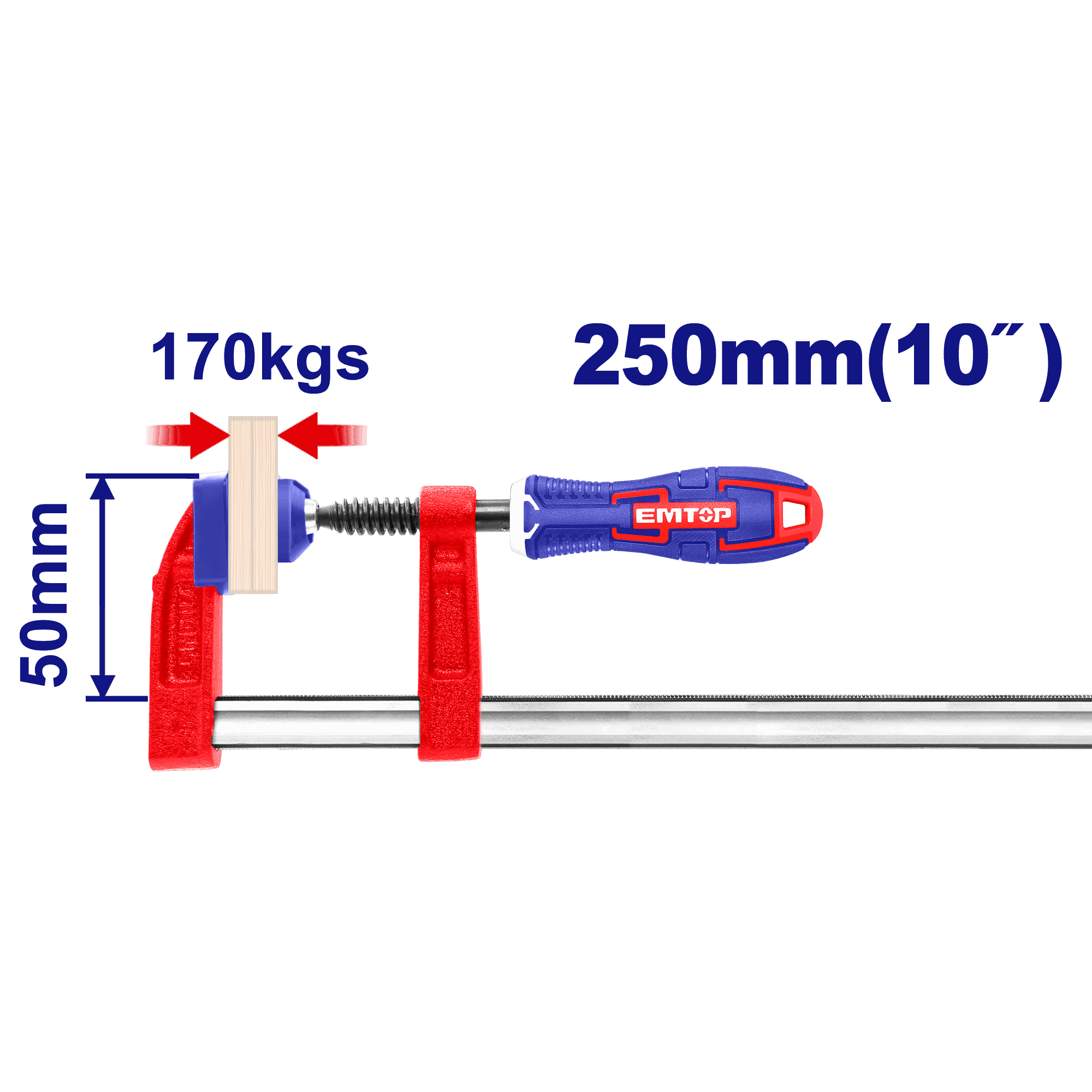 Abrazadera tipo F de 10” hasta 170kgs de fuerza EMTOP ECLPF05301