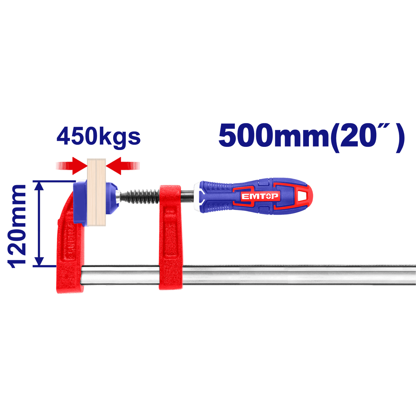 Abrazadera tipo F de 12” hasta 450kgs de fuerza EMTOP ECLPF12301