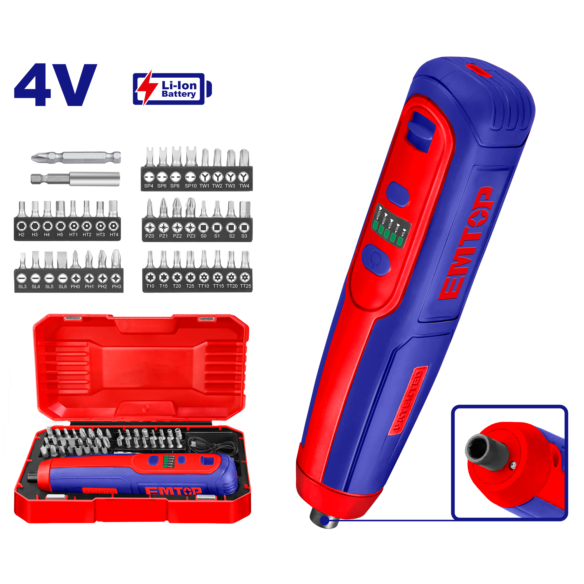 Destornillador a batería 4V con 40 puntas magnéticas