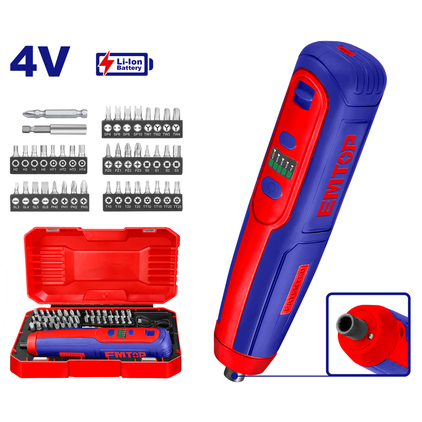Destornillador a batería 4V con 40 puntas magnéticas
