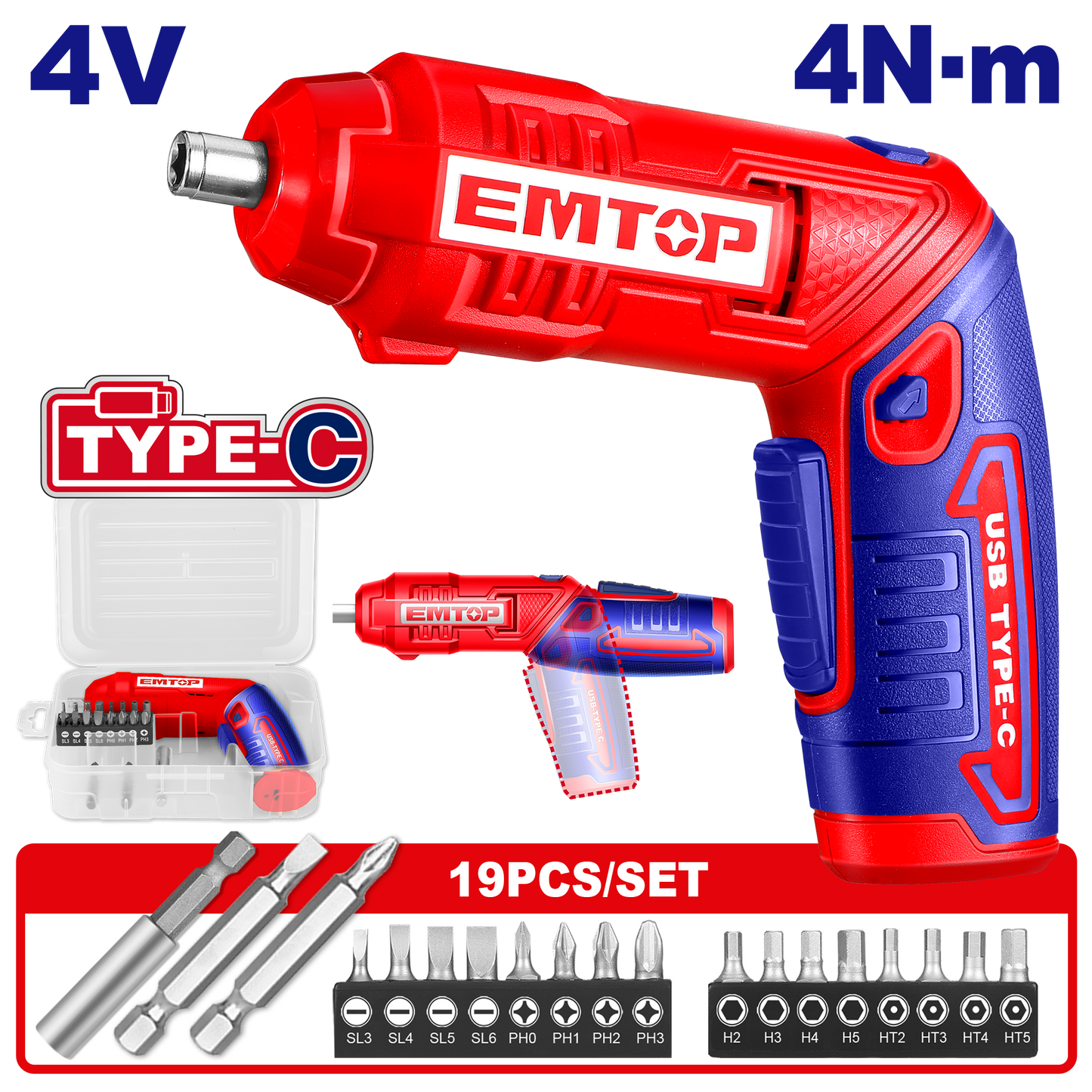 Atornillador a batería Emtop ECSR0408