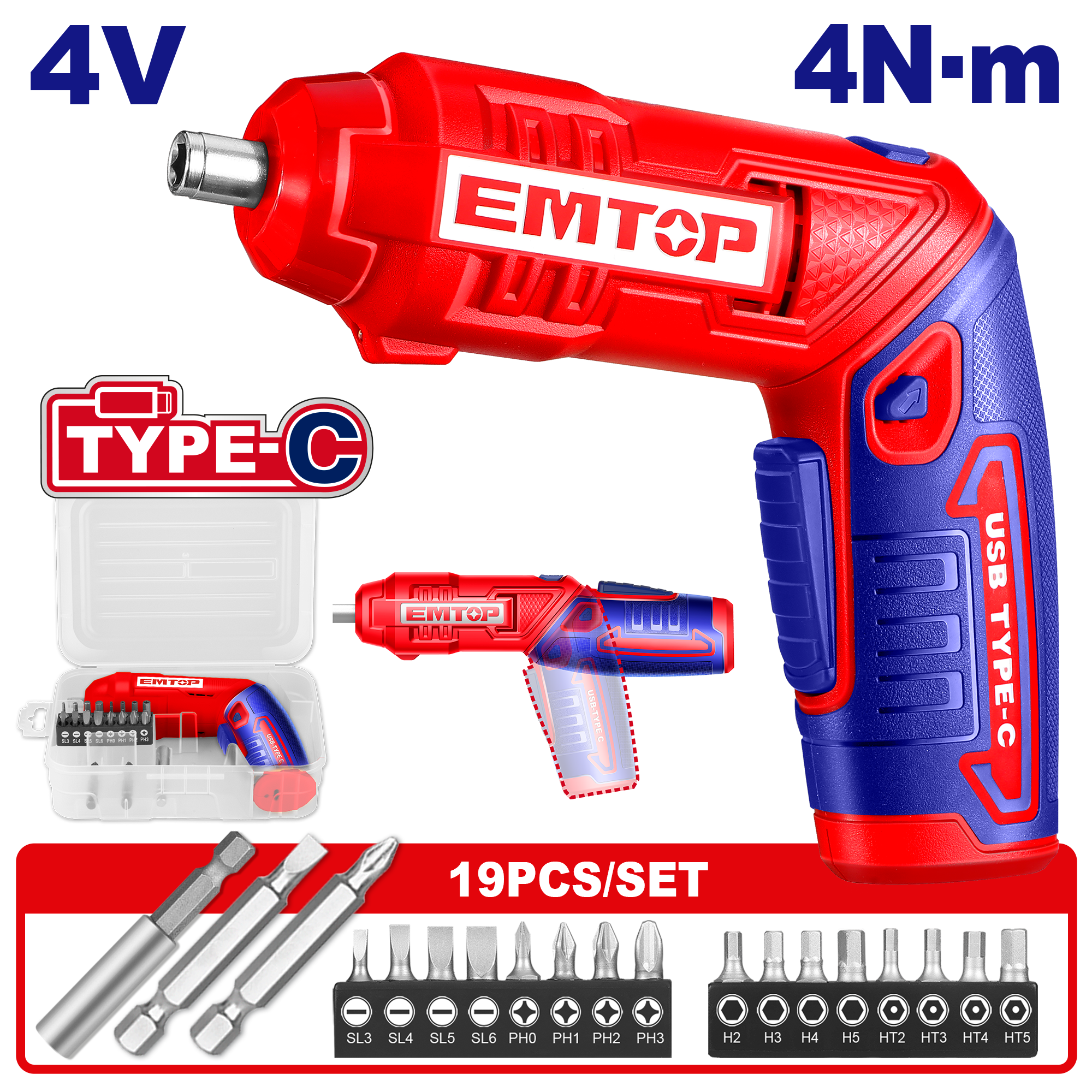 Atornillador a batería Emtop ECSR0408
