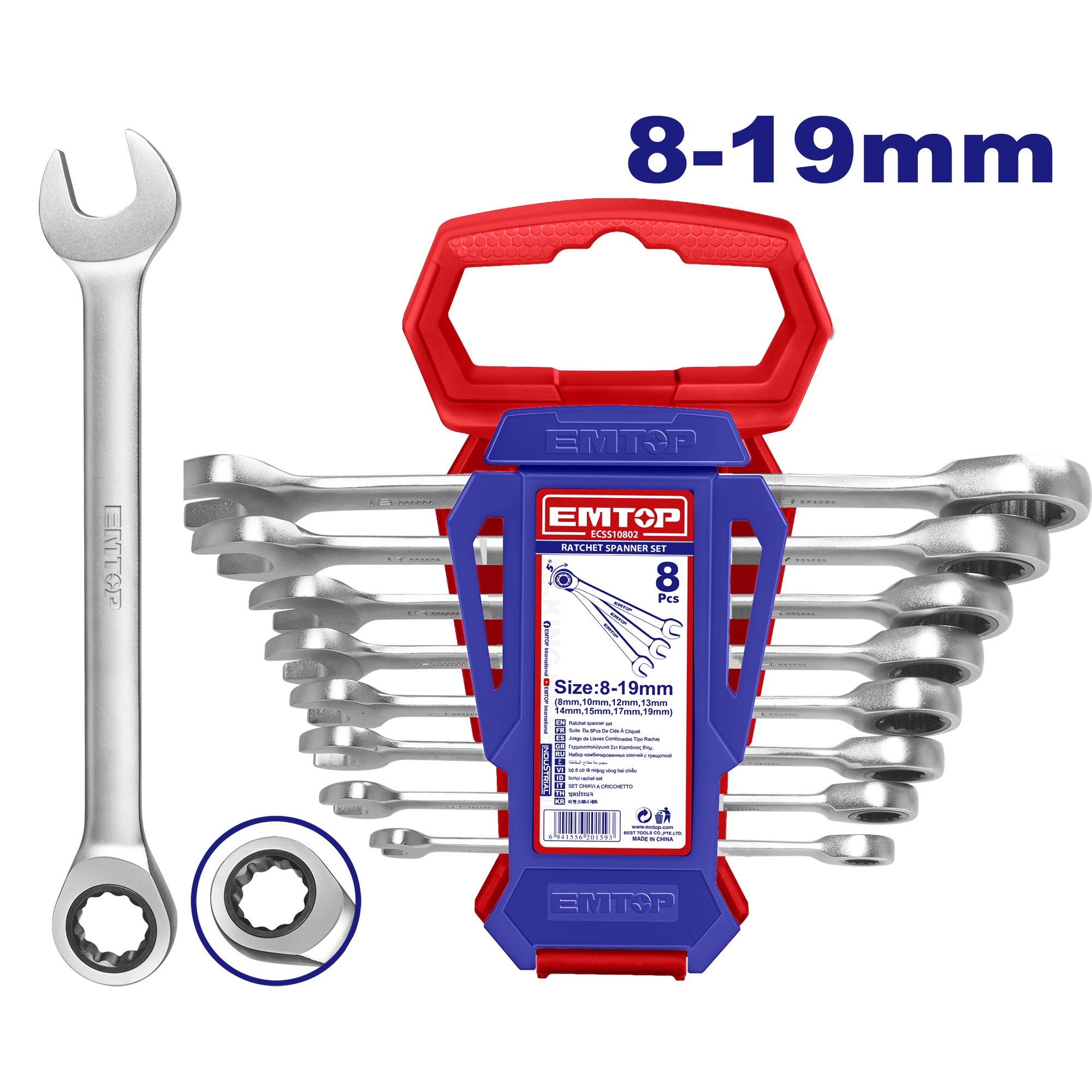 Juego de llaves de combinación con ratchet 8-19mm