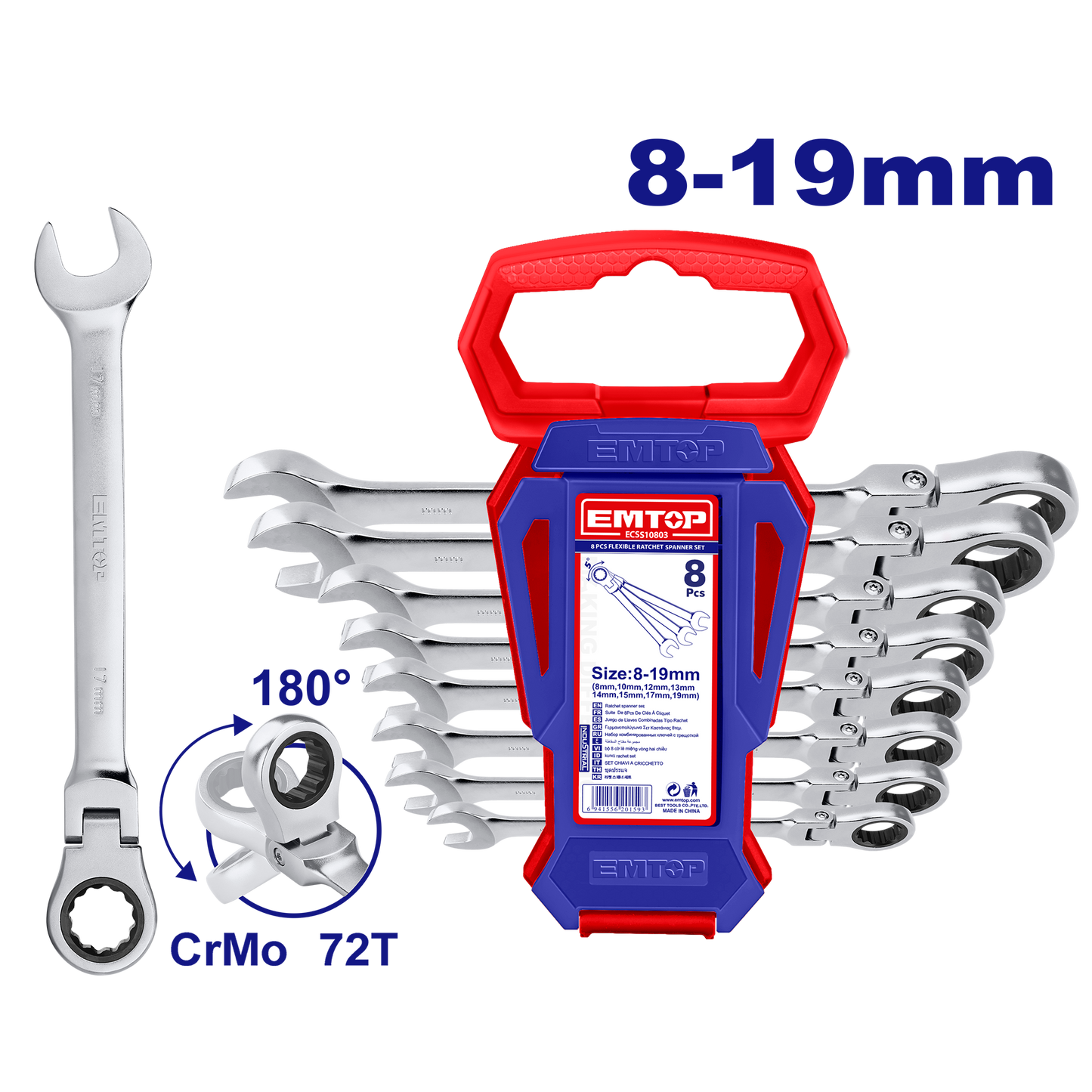 Juego de llaves de combinación con ratchet flexible 8-19mm