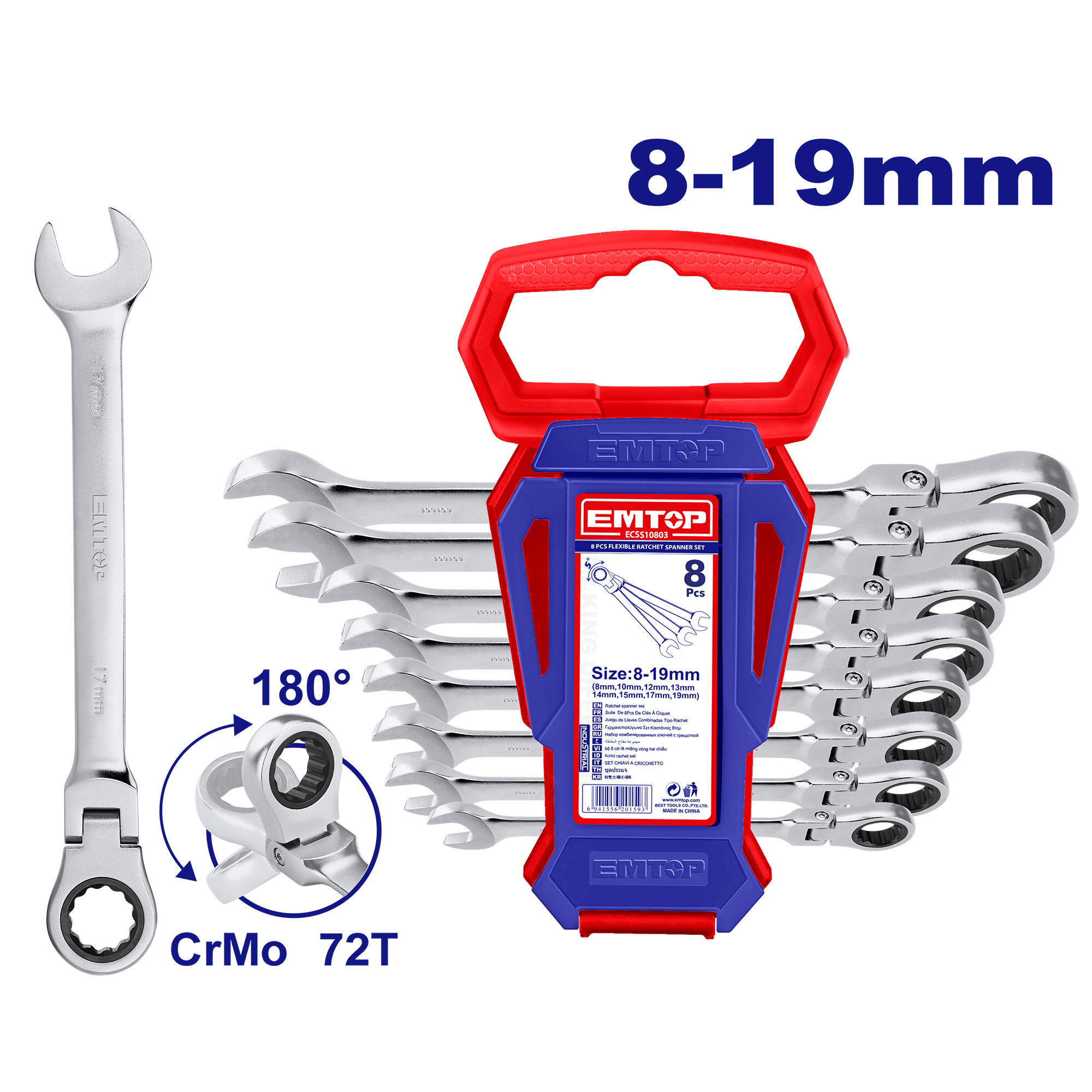 Juego de llaves de combinación con ratchet flexible 8-19mm