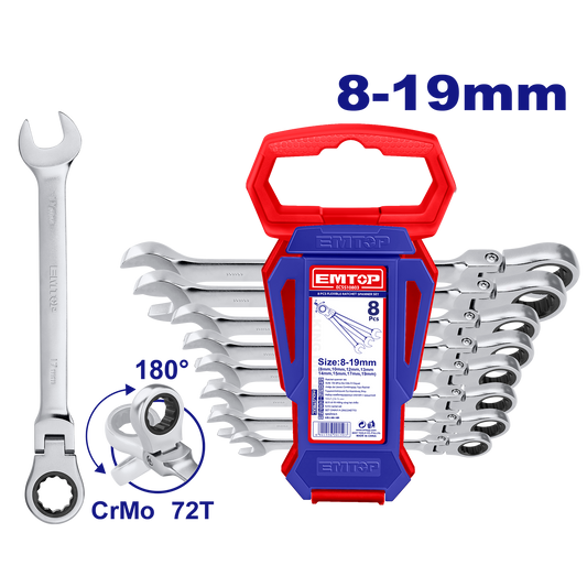 Juego de llaves de combinación con ratchet flexible 8-19mm