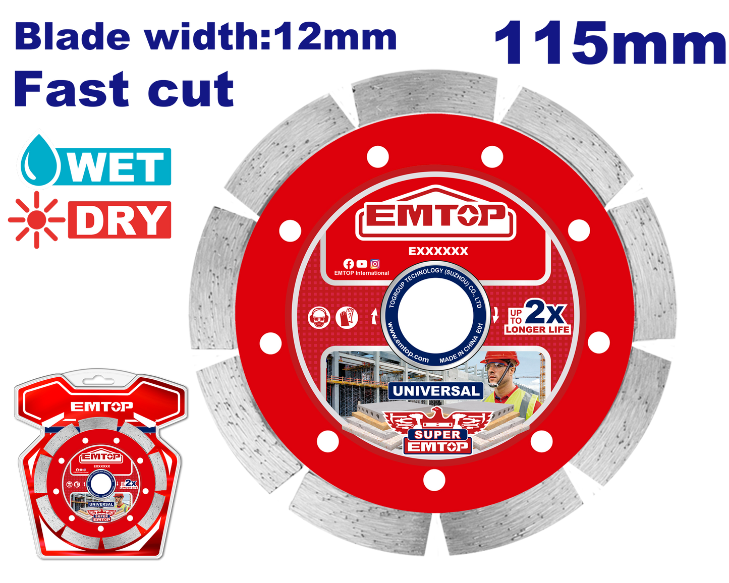 Disco de diamante segmentado seco de 4-1/2” uso industrial Emtop EDDC011151