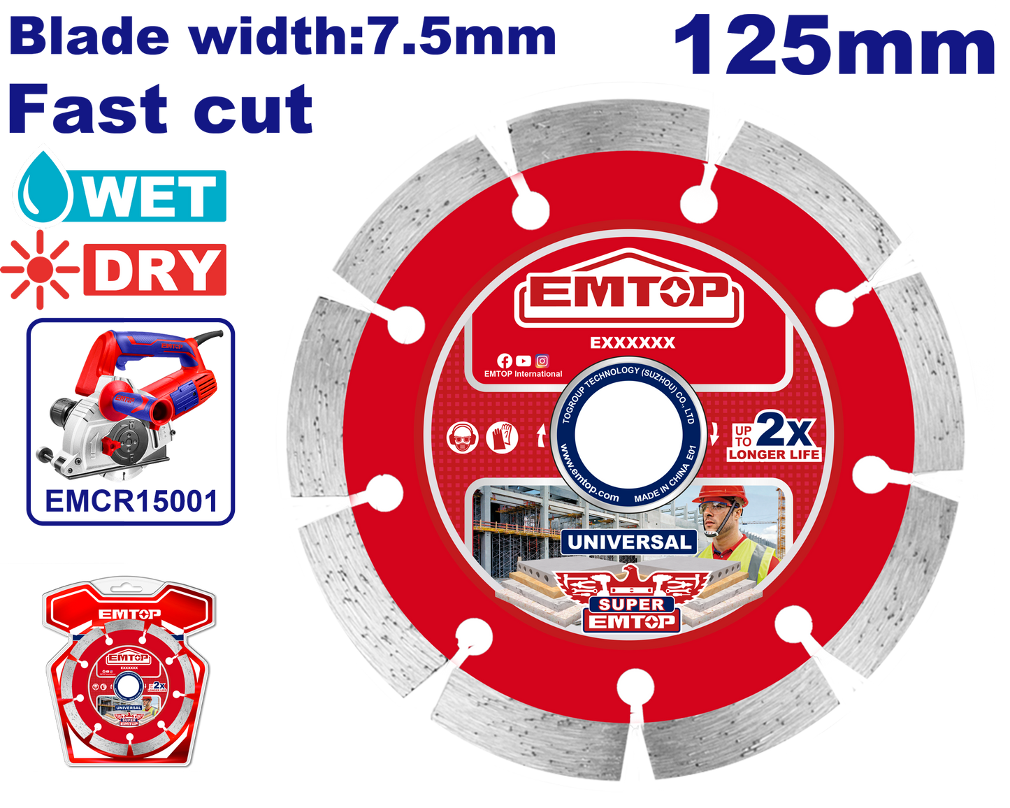 Disco de diamante segmentado corte en seco húmedo de 5” Emtop EDDC01254