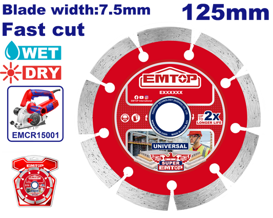 Disco de diamante segmentado corte en seco húmedo de 5” Emtop EDDC01254