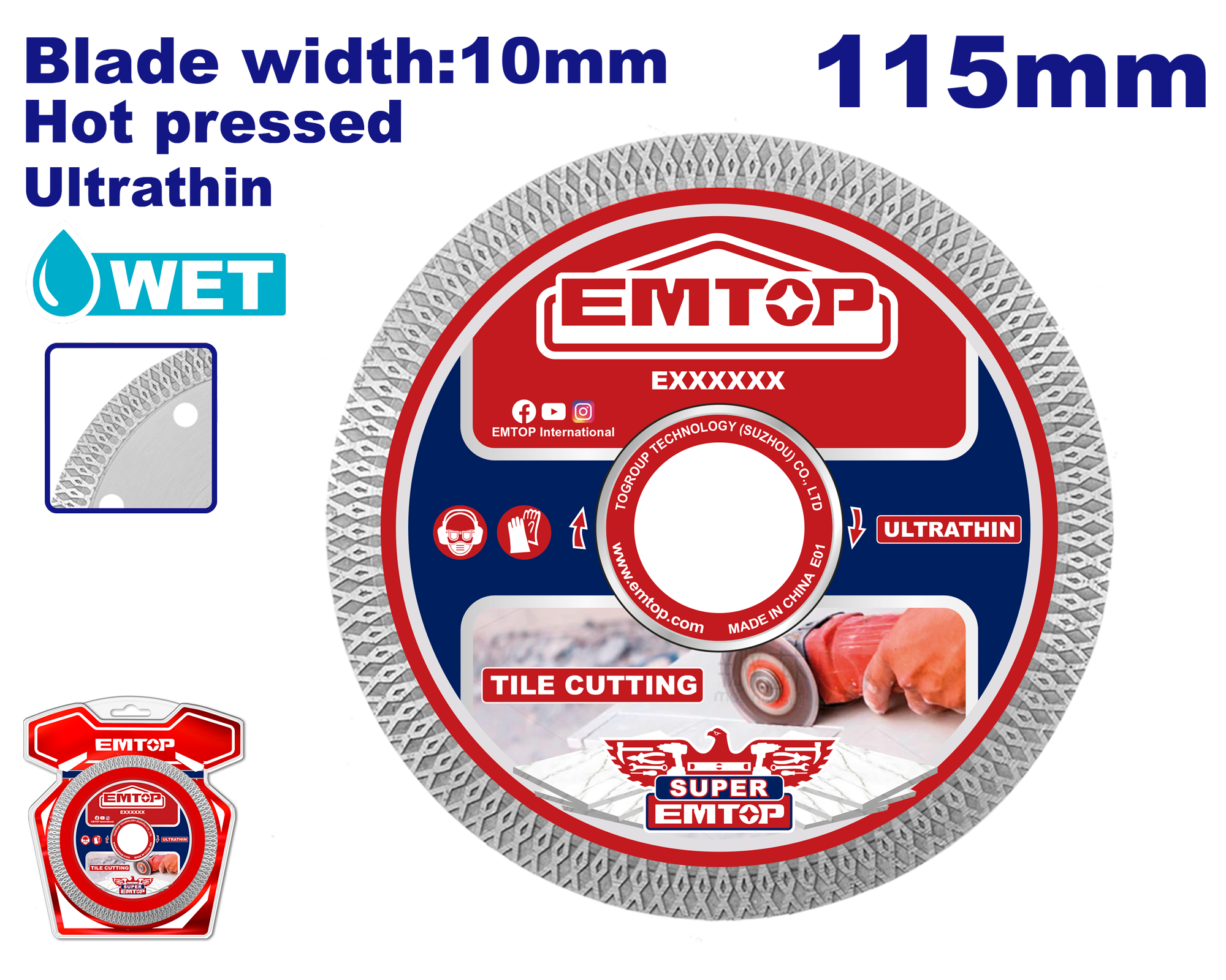 Disco de diamante ultrafino con borde de malla de 4-1/2” uso industrial Emtop EDDCH81151