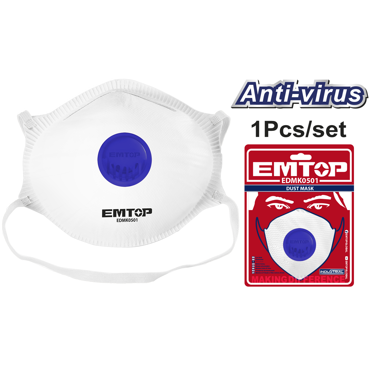 Mascarilla antipolvo con válvula Emtop EDMK0501