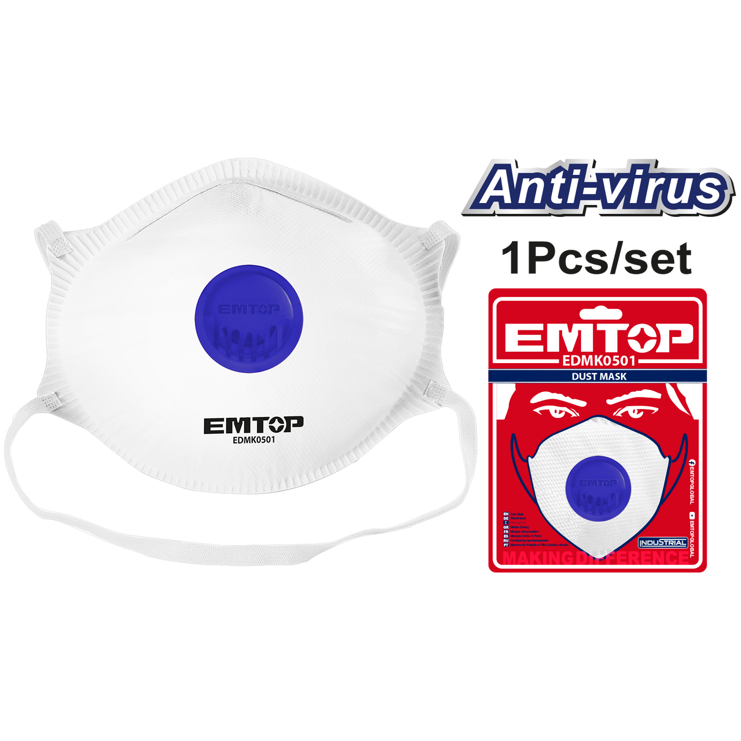 Mascarilla antipolvo con válvula Emtop EDMK0501