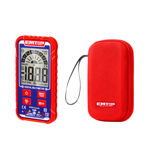 Multímetro digital SMART CAT.III 600V, TRUE RMS, compacto, pantalla LCD y estuche  – EMTOP EDMR160013