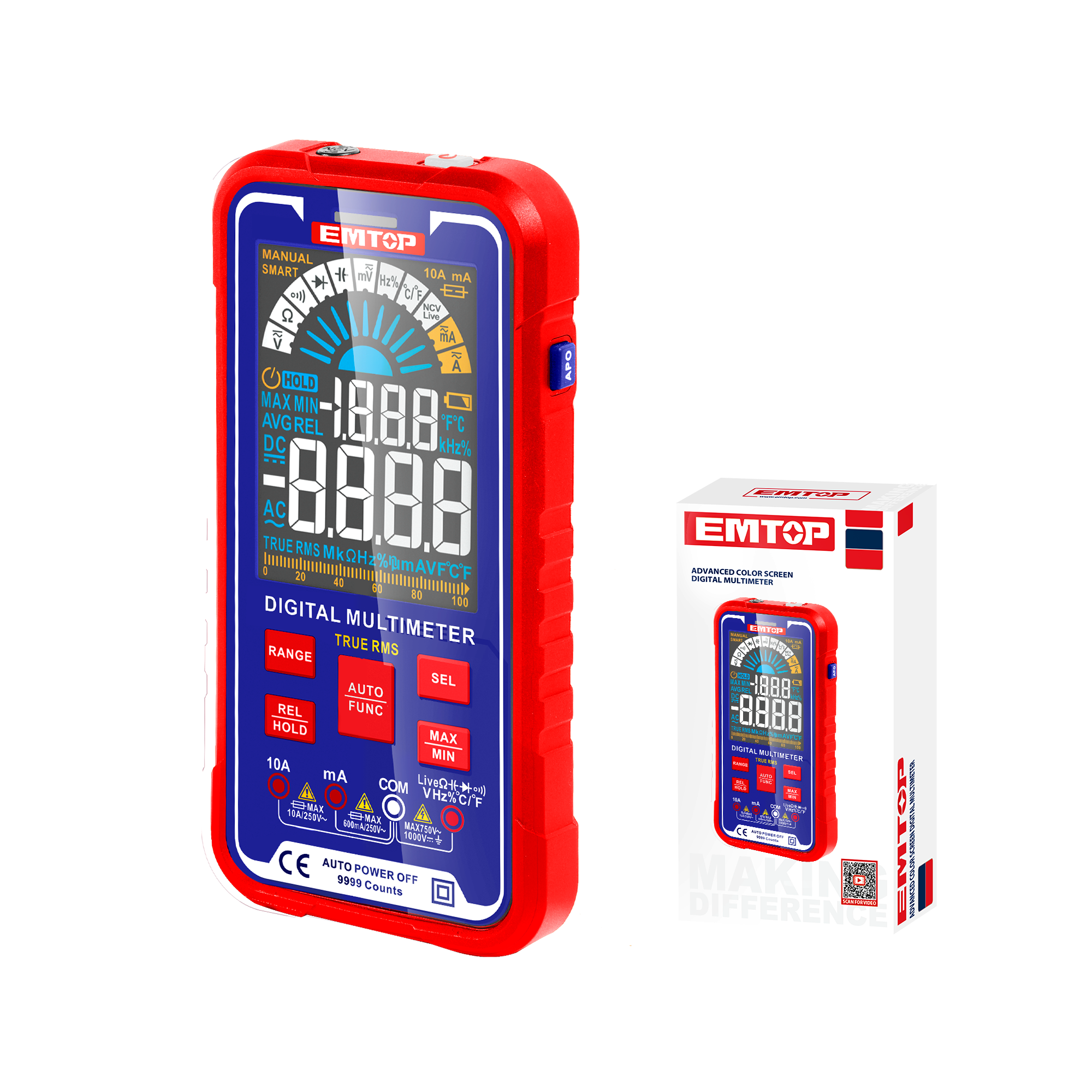 Multímetro digital SMART CAT.III 1000V, TRUE RMS, pantalla LCD y estuche