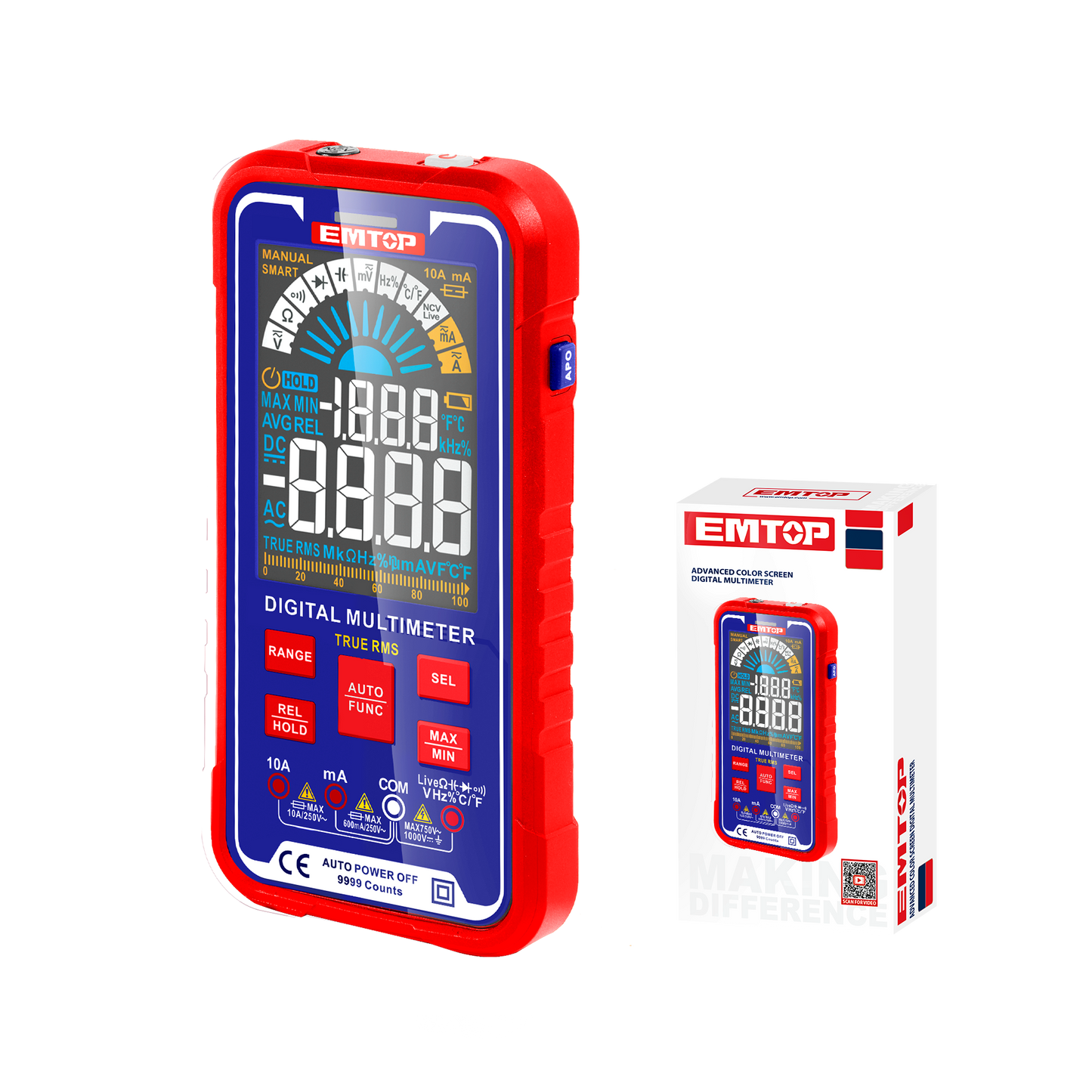 Multímetro digital SMART CAT.III 1000V, TRUE RMS, pantalla LCD y estuche