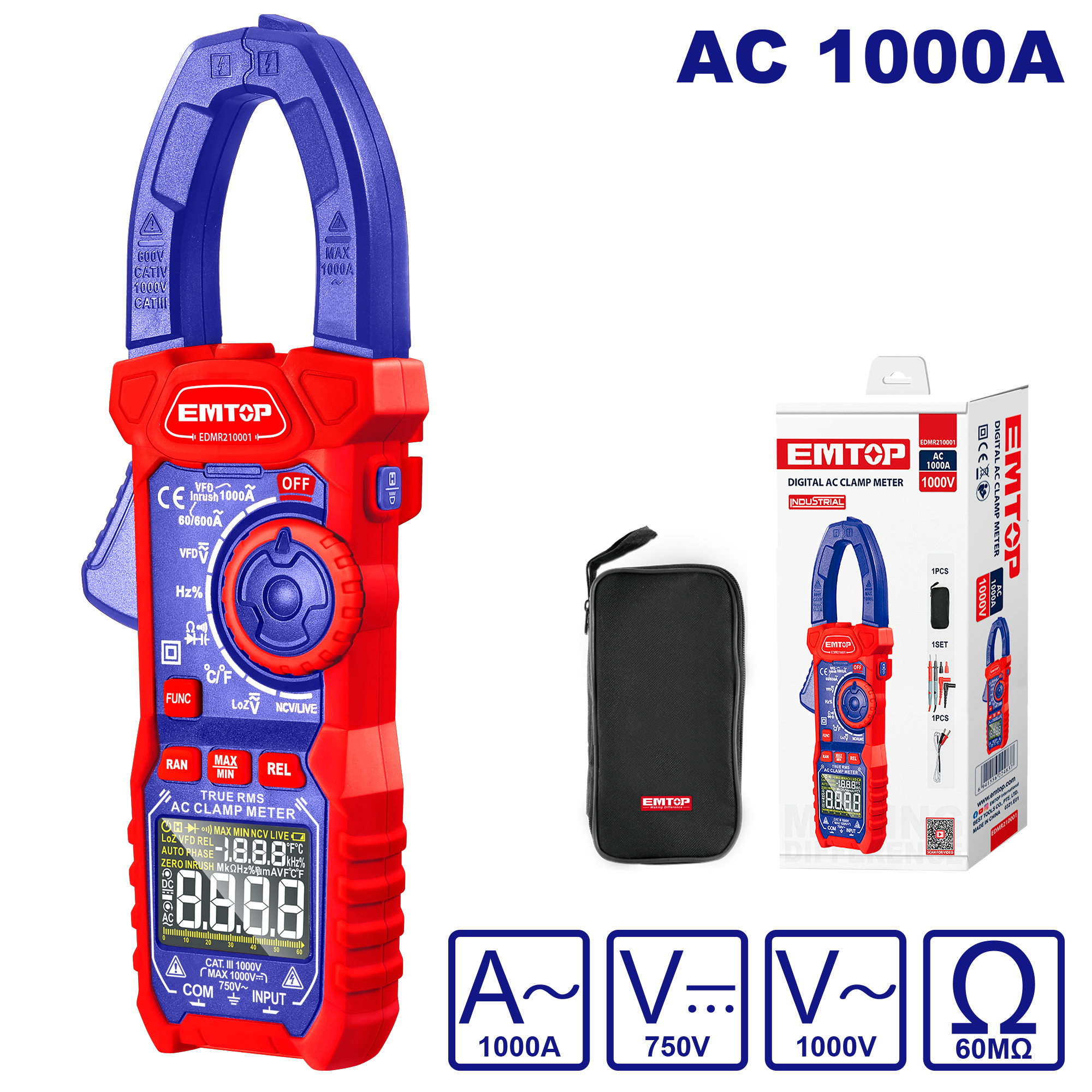 Pinza amperimétrica digital AC 1000A de doble impedancia