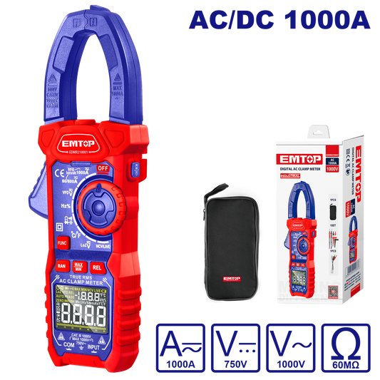 Pinza amperimétrica digital AC/DC 1000A de doble impedancia