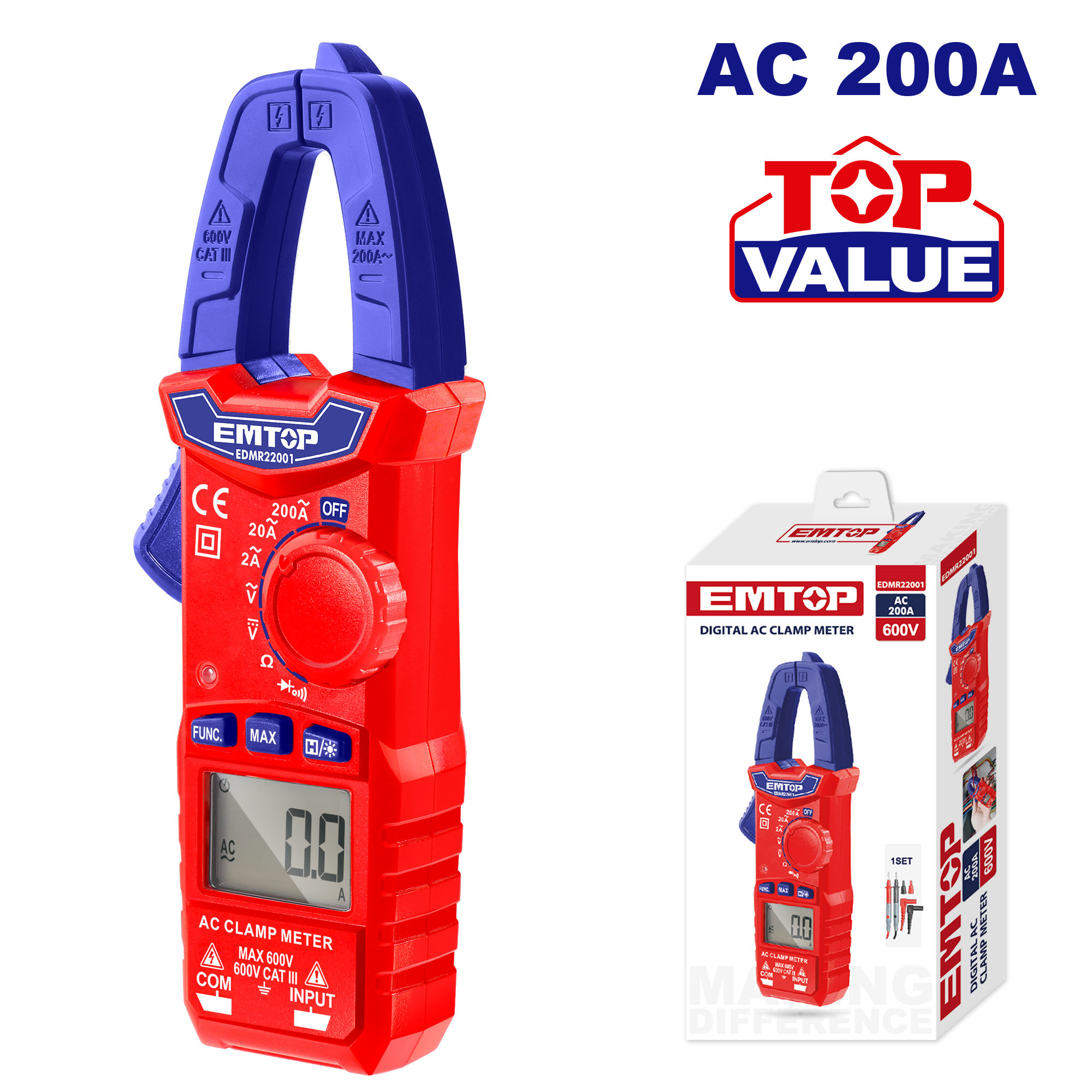 Pinza amperimétrica digital AC 200A de alto desempeño