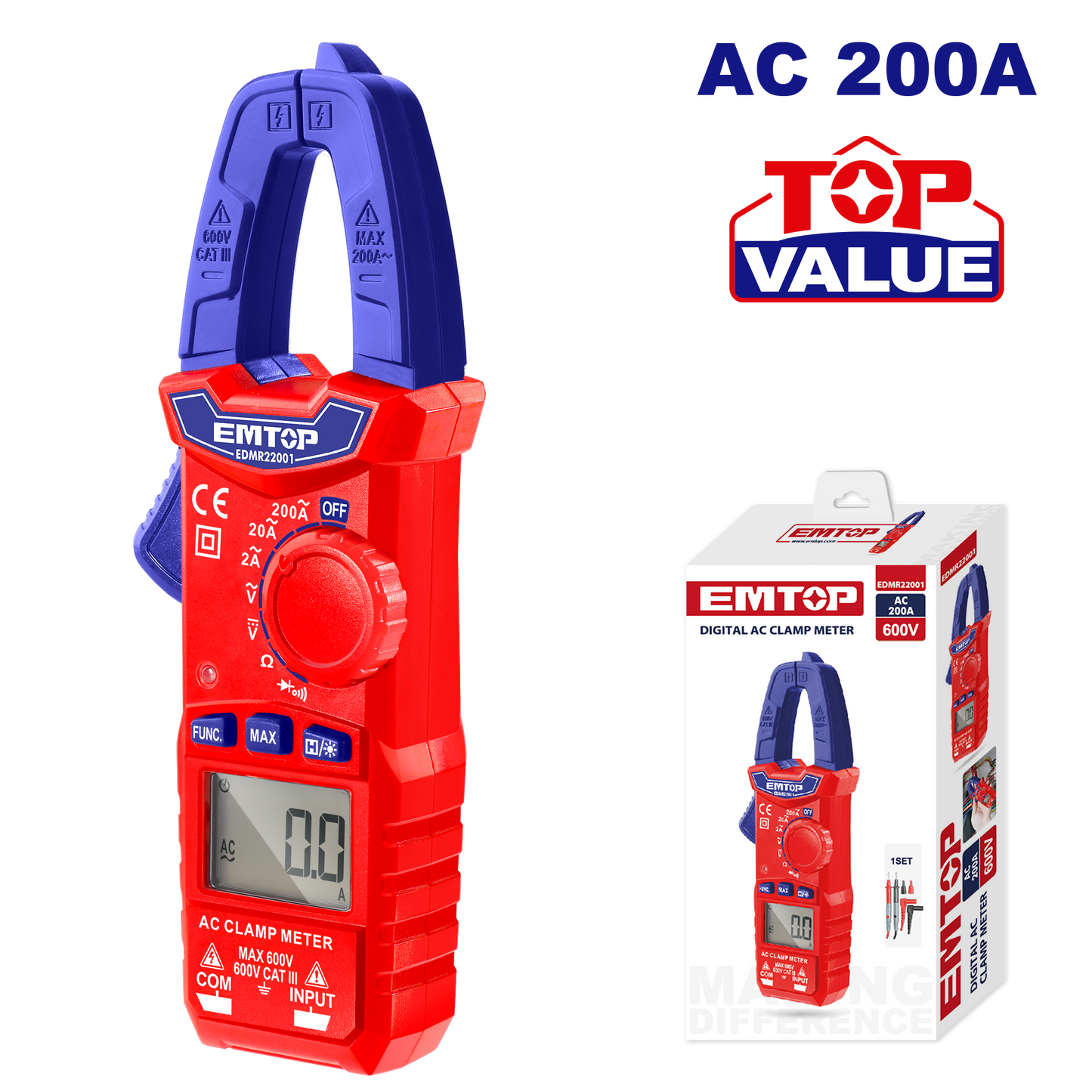 Pinza amperimétrica digital AC 200A de alto desempeño