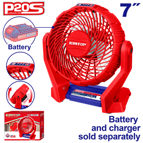 Abanico a baterías de 7 pulgadas 20V Emtop EFALI2007