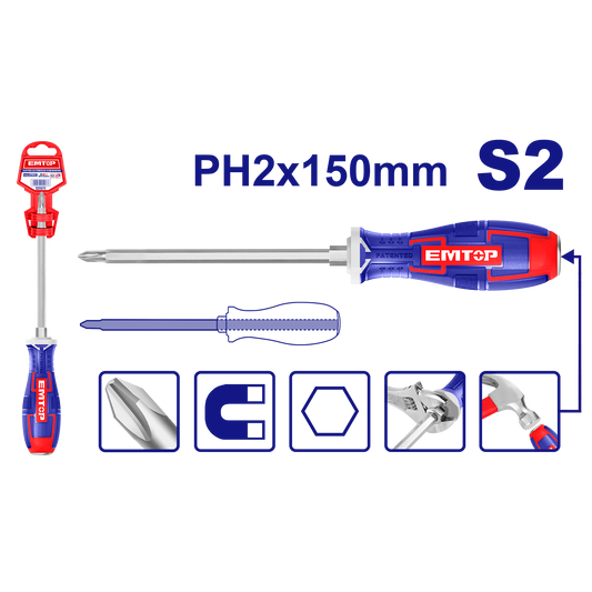 Destornillador de varilla pasante Phillips PH2x150mm