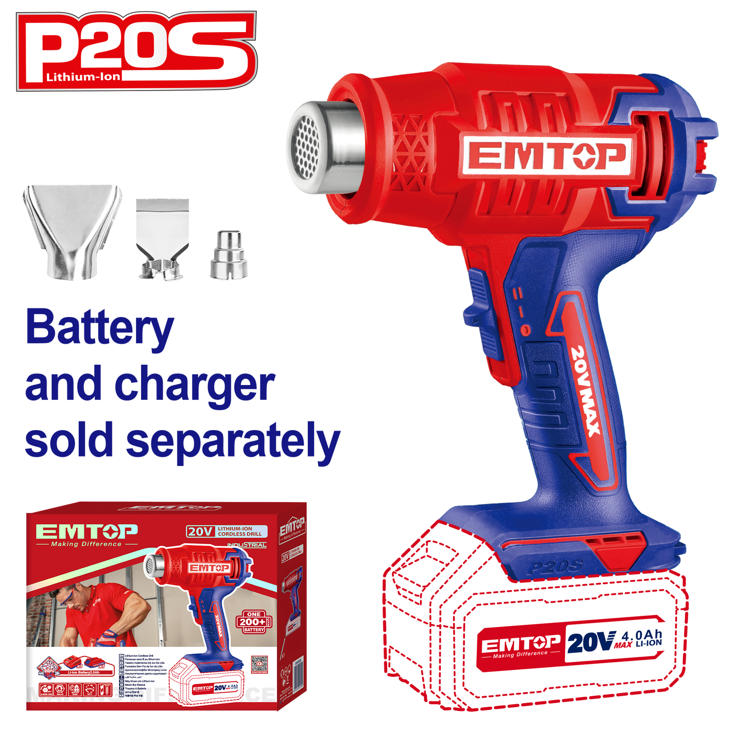 Pistola de calor inalámbrica INDUSTRIAL Emtop EHGN20021