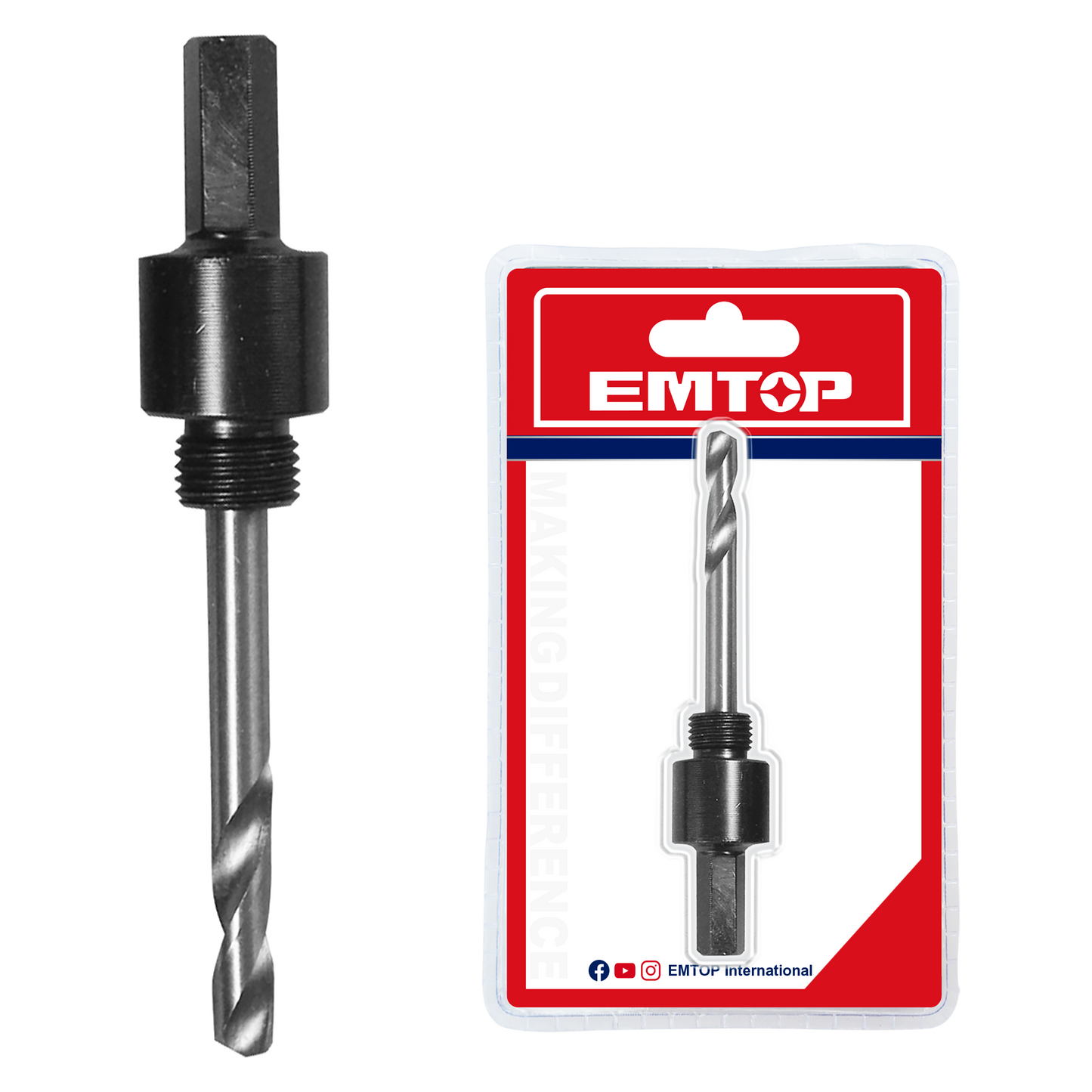 Eje para broca de corona con rosca de ½” y vástago ⅜” hex Emtop EHSA04