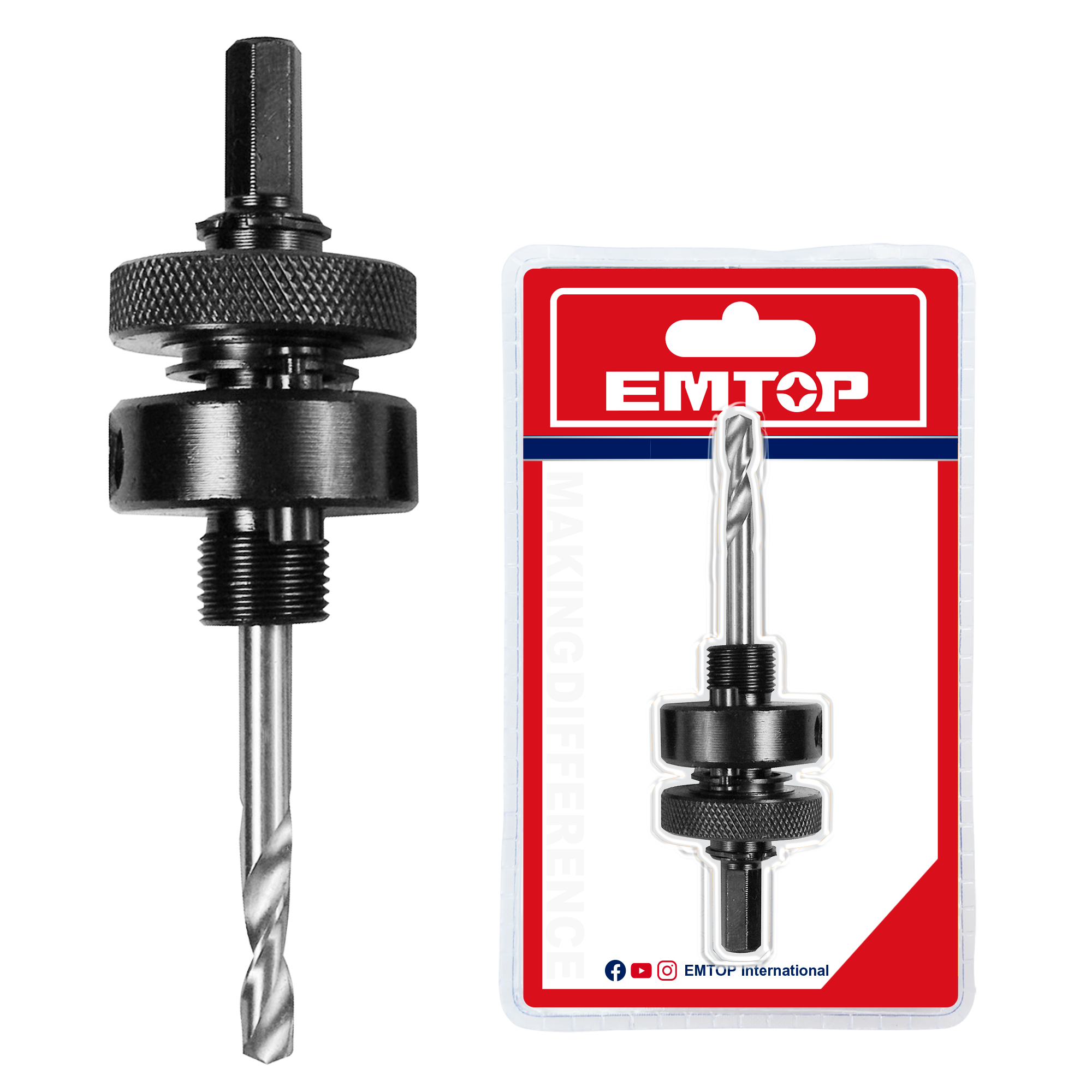 Eje para broca de corona con rosca de 5/8” y vástago 7/16” hex Emtop EHSA05